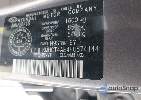 2015 Hyundai Accent Se from USA, damaged, VIN KMHCT4AE4FU874144